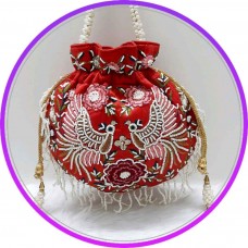 High Quality Mini Potli Bags for Women Fashionable Red with Pearl Decoration and Cotton Lining