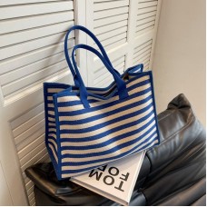 Fashion Women's Custom Canvas Tote Bag with Stripe Design Zipper and Two Handles-Durable Cotton Lining Handbag