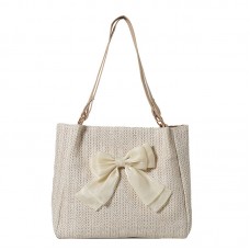 Women's Casual Woven Shoulder Bag with Bow Decoration New Fashion Design Handbag