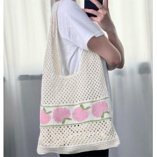 New Style Summer Fashion Beach Bag Hollowed Out Mesh Peach Knitted Crochet Tote Shopping Bags For Women