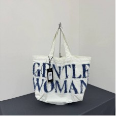 Women's denim tote bag with fabric, tassel letters, large capacity shoulder bag