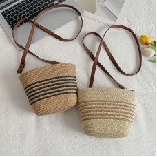 Vintage Style Luxury Quality Women's Handbag Cross Body Lady's Straw Weaved Messenger Bag Shoulder Bag