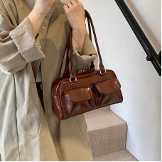 2024 New Fashion Korean Style Urban Elegant Women's Handbag Casual Retro Office Multi-Pocket Shoulder Underarm Bag Canvas Lining