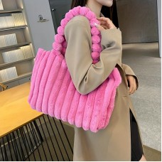 2024 New Women's Plush Korean Fashion Solid Color Large Capacity Tote Handbag Simple Shoulder Bag