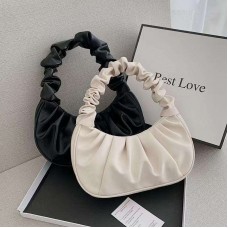 2024 Women's Casual Crossbody Bag New Armpit Pleated Cloud Bagel Shoulder Handbag PU Nylon Lining Open Closure Bucket Pattern