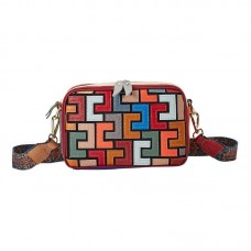 Genuine Leather Fashion Ethnic Handmade Classic Pattern Colorful Clash Mini Handbag Phone Bag Shoulder Women's Crossbody Bag