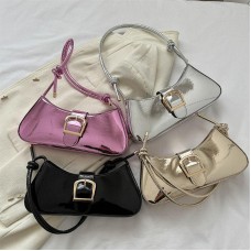 2024 Women's Western Style Casual PU Leather Single Strap Underarm Shoulder Bag with Zip Closure Simple Solid Color Bag